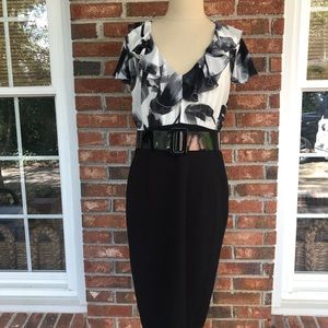 White House Black Market Floral/Two Tone Dress